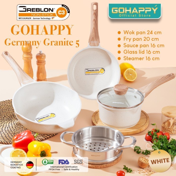 Gohappy 5 pcs Germany Granite PANCI SET Greblon C3 kuat