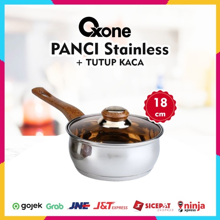 Panci Stainless Steel + Tutup Kaca Satuan Oxone 18Cm
