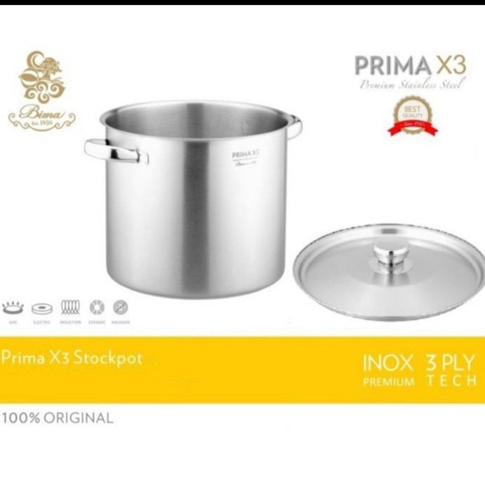 stok pot Bima prima X3 + tutup (3ply base), inox / stock pot bima