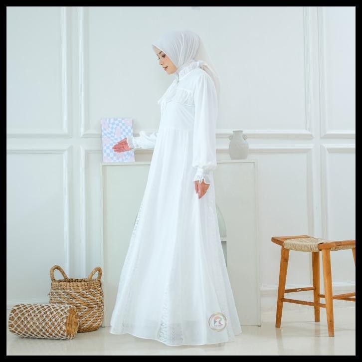 terbaru raisma - zubaidahtk gamis putih lebaran premium ceruti mix brokat best seller