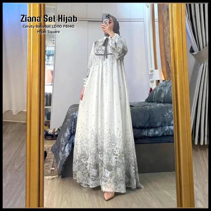 terbaru baju gamis wanita muslim ziana set dress jilbab ceruti motif cantik fashion perempuan dewasa
