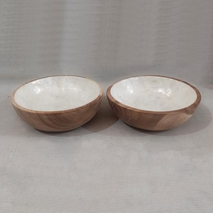 ------] Mangkok Saji Kayu Jati Lapis Kerang Pelunakan Bowl Mangkok Buah