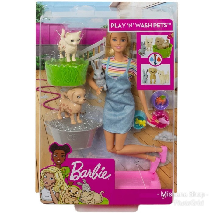

BONEKA BARBIE DENGAN PELIHARAAN PLAY 'N' WASH PETS DOG CAT RABBIT DOLL