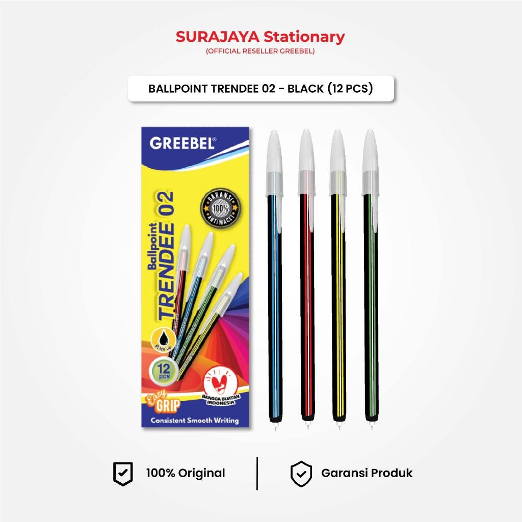 

GREEBEL Pulpen Ballpen / Trendee 02 Hitam 0.5 (12PCS/SET) Ballpoint Bolpen Bolpoin Pena Gel