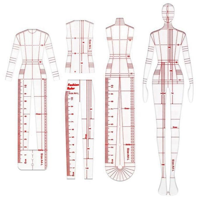 

ARF Fashion Illustration Ruler Sketch Template Sewing Ruler Humanoid Pattern Measuring Clothes,A