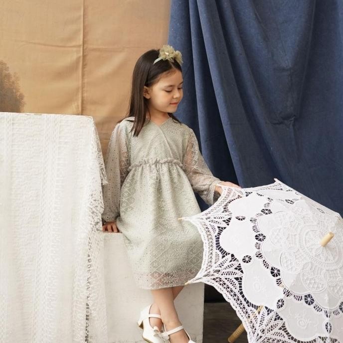 Mubarak| MOONJOY NOORA DRESS - dress anak lebaran idul fitri hari raya ied 2024 sage green hijau sof