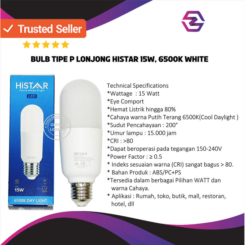 New HiSTAR LED P-Bulb Series  TIPE  LONJONG HISTAR 15W 6500K WHITE