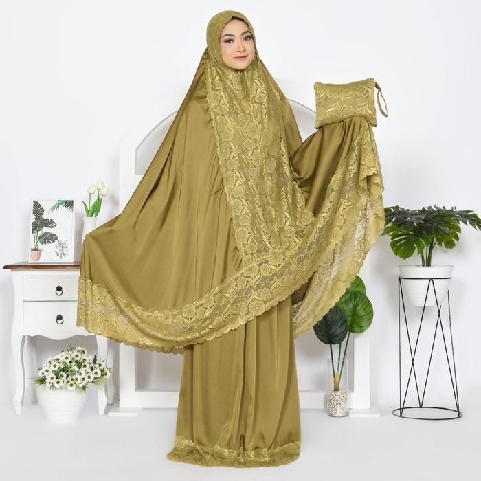 ( Sutra Silk Premium )Mukena Dewasa Armani Full Renda Silk Premium Luxury Grade A Mewah