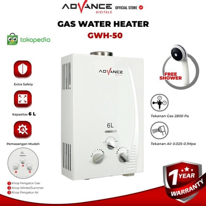 Water Heater Advance GWH50 Gas Pemanas Air Kamar Mandi Gas