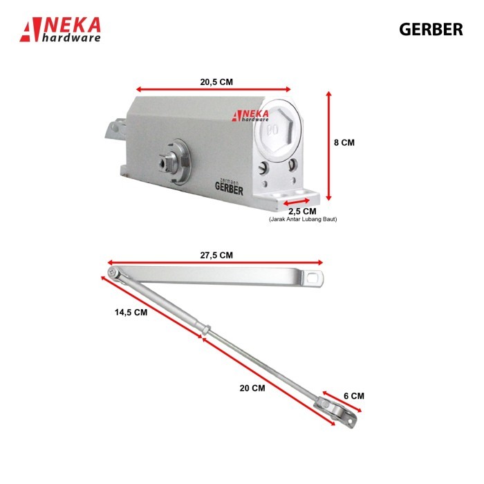 HARGA SPESIAL DOOR CLOSER GERBER A-62 H/O SILVER / PENUTUP OTOMATIS WOK662