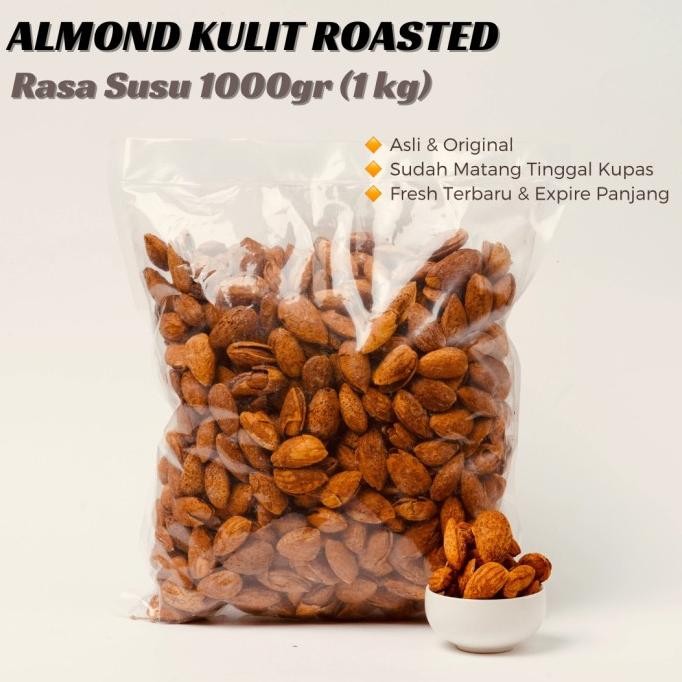 

kacang almond kulit panggang 1kg rasa susu almon cangkang roasted milk termurah