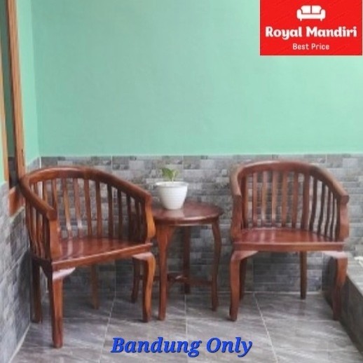 Kursi Teras Betawi Lenong Set Bahan Kayu Jati 2 Kursi + 1 Meja