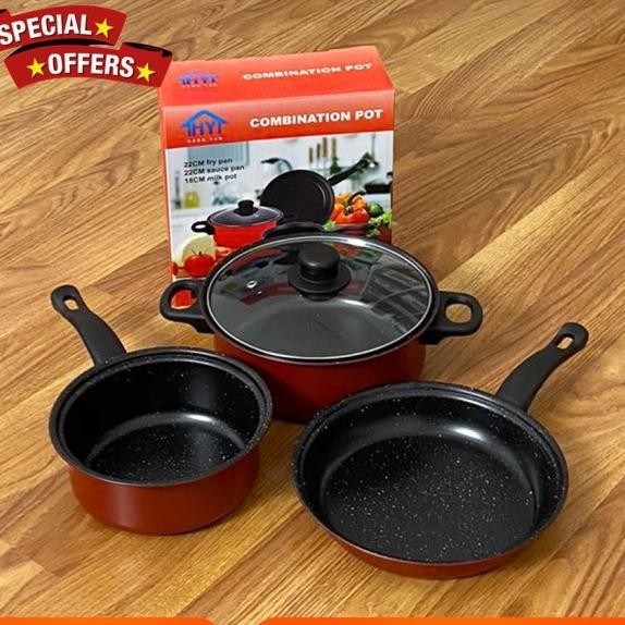 Panci Teflon Wajan Kompor Induksi Anti Lengket Set 3Pcs