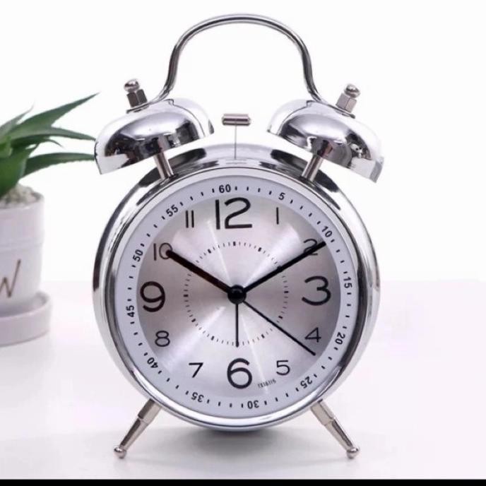 

Beker STAINLESS SILVER Jam Alarm Clock Besar /Weker CHROME Dering Asli P19A