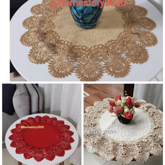 taplak meja bulat kecil tamu lenong Betawi meja pojok sudut 50cm