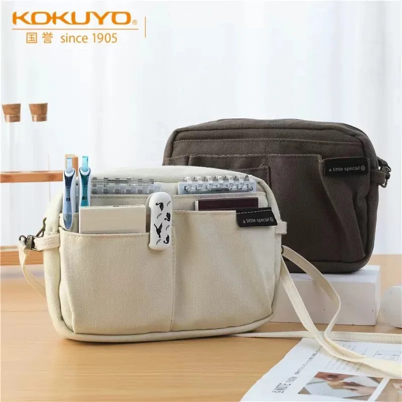 

1pc KOKUYO Multifunctional Storage Bag Messenger Student Stationery Pouch Simple Retro Design Large-capacity Pencil Bag