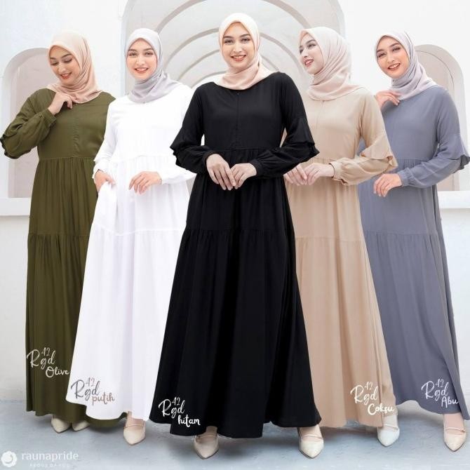 baju gamis wanita muslim putih hitam polos rayon premium rgd 42 rauna BNJ