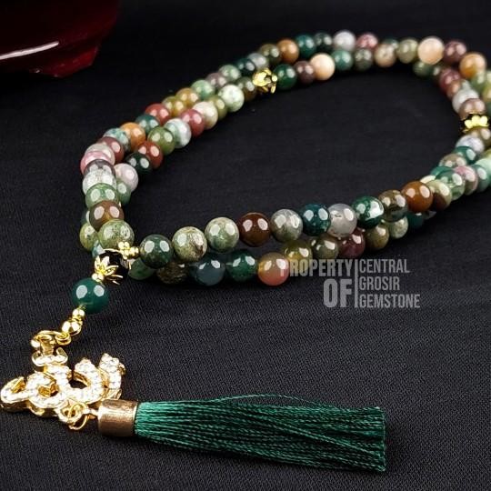 Tasbih Giok Natural Green Lumut Suliki Batu Natural Jade 99 Butir