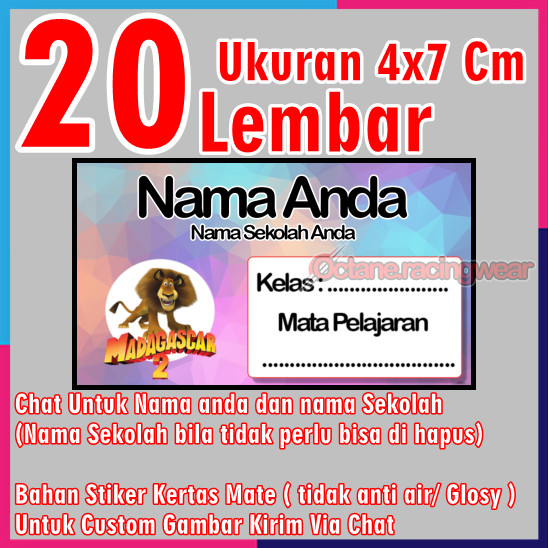 

Stiker Label Buku Mata pelajaran sekolah Sd Nama Sticker 20 Lembar mini banyak Murah Custom anak Sd cewe cowo Karakter Madagaskar Vol 31