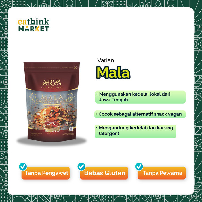

TERPERCAYA Keripik Tempe Chips Bebas Gluten Tanpa Pengawet - Arva 80 gr / 100 gr