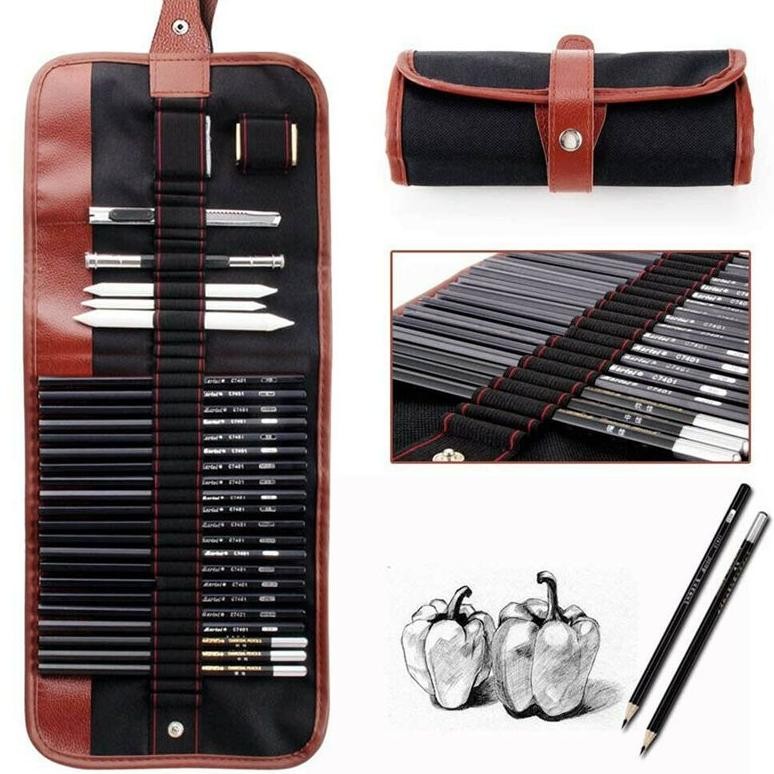 

fg-87 Set 29pcs Sketch Pencil Set Pensil Gambar Sketsa Drawing Pencil Set Dengan Pouch Serut Berkualitas