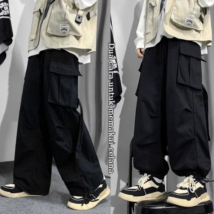 Celana Cargo Pria Korean Style Cargo Pants Pria Oversize LN