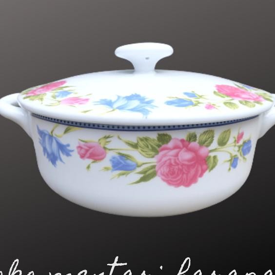 Panci Kerak Motif Bunga |Casserole Porcelain With Handle + Cover