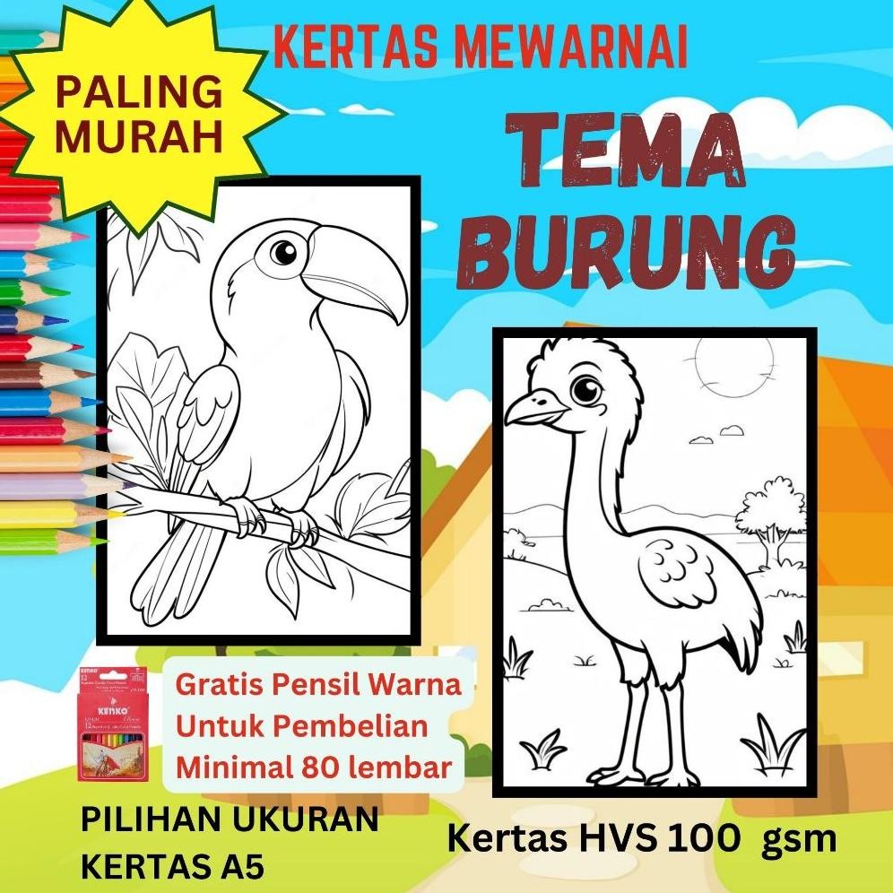 

Good Quality Kertas Mewarnai Ukuran A5 / Karakter Burung / Buku Gambar Mewarnai / Coloring Book / Untuk Tk Sd Smp Bahan Terbaik