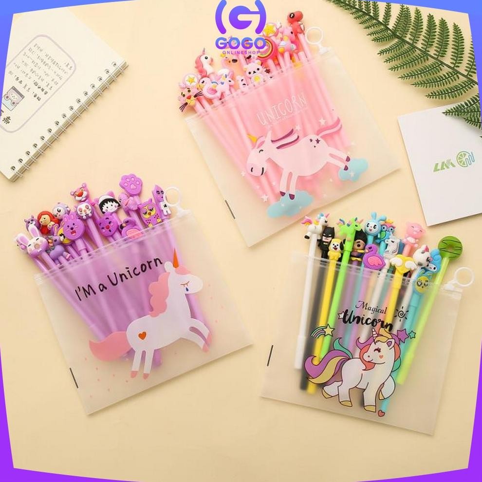 

By05 GOGO-A15 Pulpen Gel Karakter Lucu Set Isi 20PCS Pena FREE Zipper Pouch Tempat Pensil Transparan Murah Sale