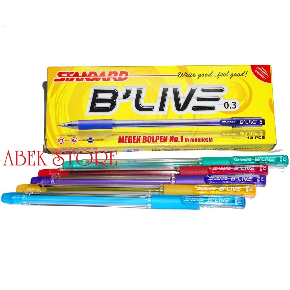 

By05 Pulpen Standard B'Live 0.3 mm ISI 12 pcs ( 1 Pak ) Standard BLIVE Hemat