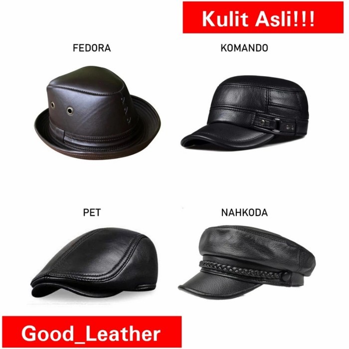 Auliya Topi Kulit Asli Pria Fedora/Komando/Nahkoda/Pet/Laken/Original