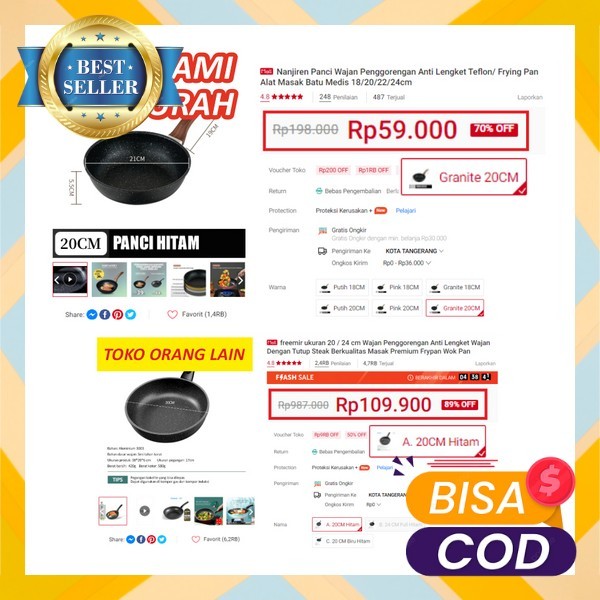 Promo Murah  Payung Golf Jumbo Rainbow/Pelangi 16 Jari Teflon Panci Penggorengan 22 Cm // Wajan Peng