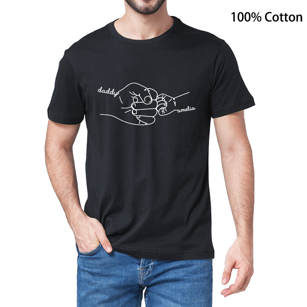 Kaos hitam cotton T-shirt 100% Katun Gambar Tangan Ayah Anak Tinju Benturan Hari Ayah Kaos Kasual Pr