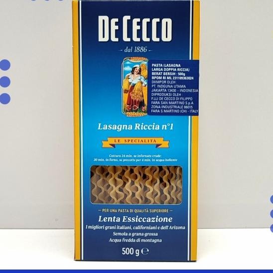 

Lasagna No.1 Pasta De Cecco 500G- Lasagna Bolognese Sheet Italy