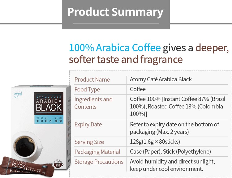 

Atomy Café Arabica Black isi 1.6g x 80 stik Kopi Hitam Tanpa Gula