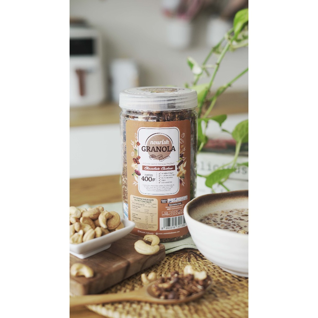 

RK60 Nourish Granola Chocolate Cashew - Kacang Mede (Bebas Kolesterol, Tinggi Serat, Vegan) 400gr