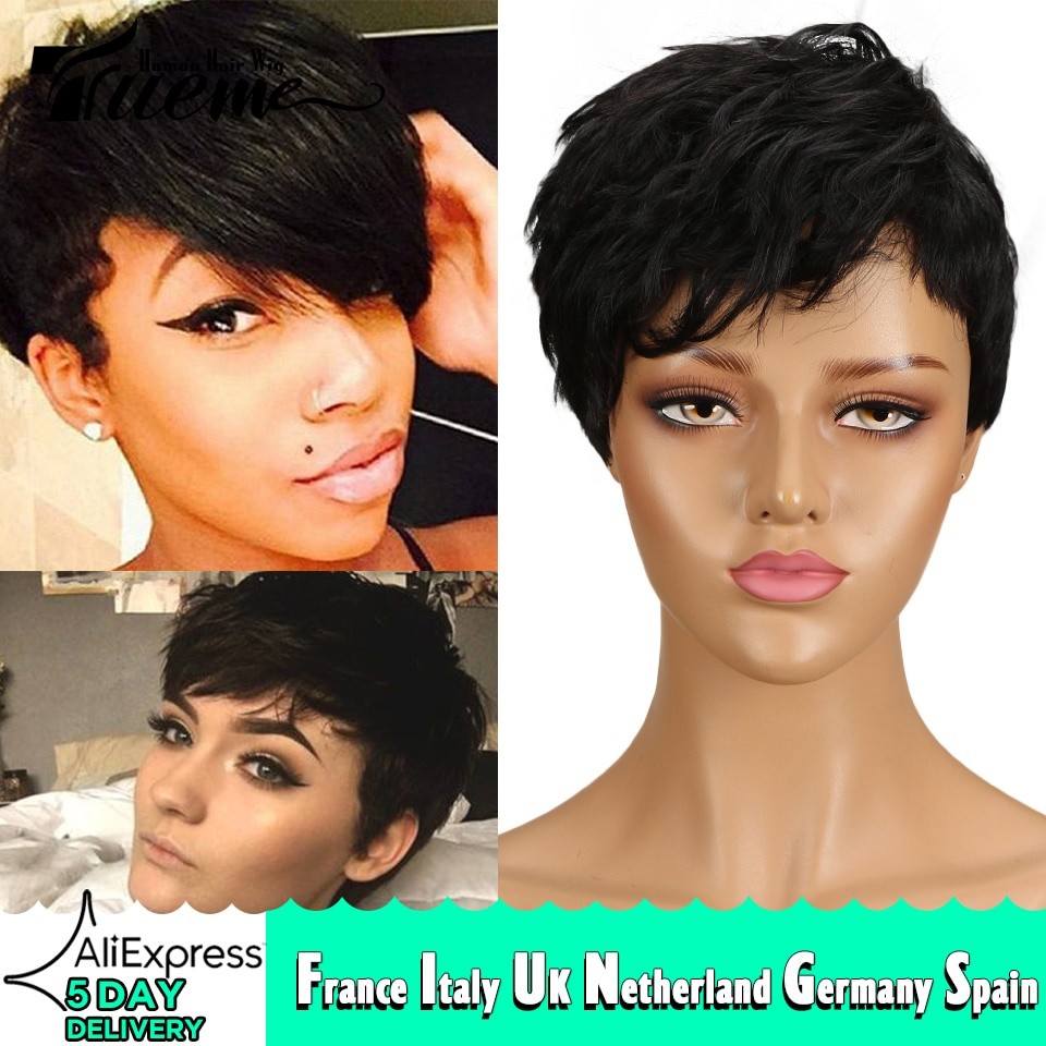 Freedom Grosir Rambut Manusia Brasil Wig Pendek Keriting Bergelombang 99j Wig Penuh Potongan Pixie C