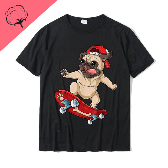 Pug Skateboard T Anak Anjing Skater Kaus Skateboard Kaos Grafis Pria