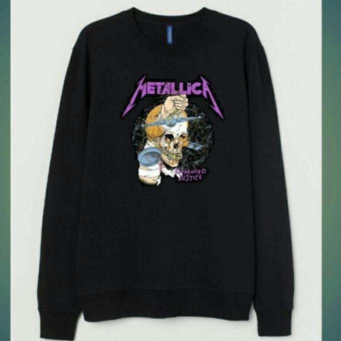 New | Promo Crewneck Sweater Hnm H&M Metallica Justice Black Hitam Free Paper Bag