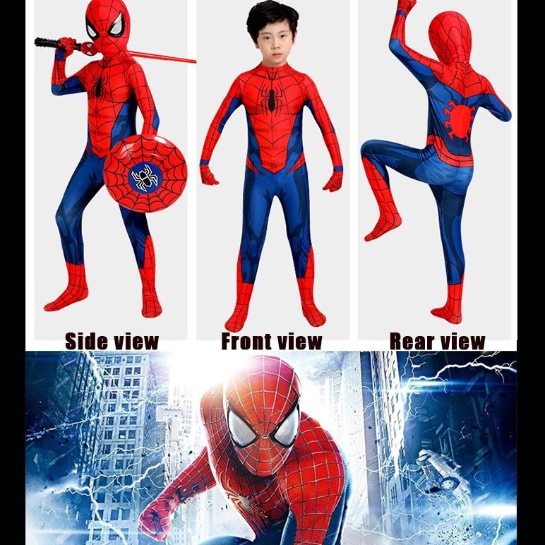 Kostum Spider-Man Anak Asli Kostum Cosplay Avengers Pahlawan Super Asli + Masker