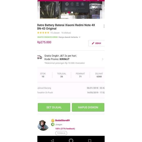 Lagi Batu Batre Battery Baterai Xiaomi Redmi Note 4X Bn43 Bn-43 Original 100