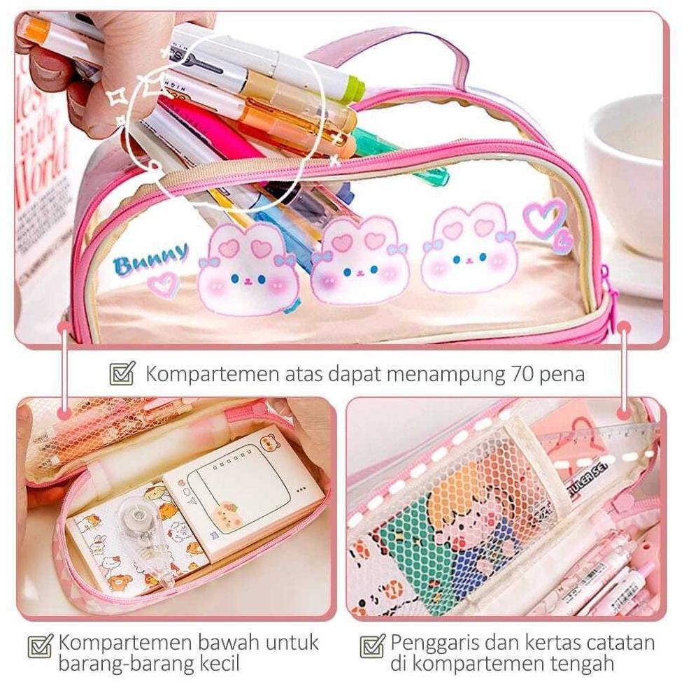 

m-4 ( Mia ) K010 Kotak Pensil Transparan Terbaru / Tempat Pensil Kartun Yang Lucu / Pencil Case Kapasitas Besar Premium