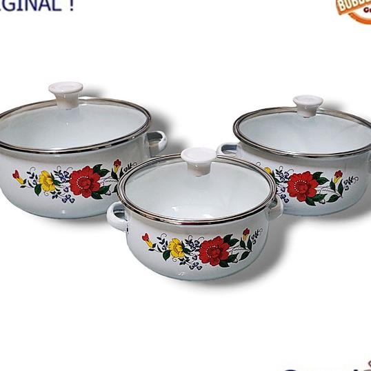Panci Enamel Set Panci Enamel Set Tebal Per Set 3 Panci Plus Tutup Kaca