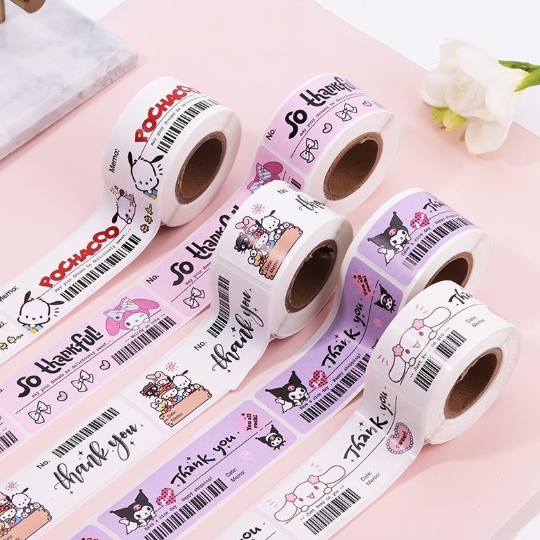 

(120PCS) STICKER MEMO ROLL SANRIO LABEL THANK YOU PANJANG / STIKER ROLL CINNAMOROLL KUROMI MELODY baru