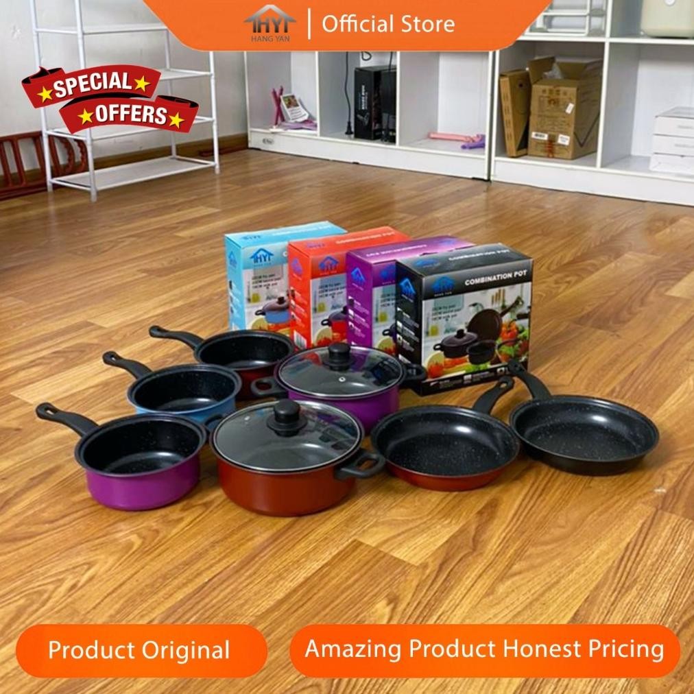 Panci Set 3 IN 1 Anti Lengket Panci Isi 3 Tutup Kaca Panci Set Pot Cookware Set Anti Lengket