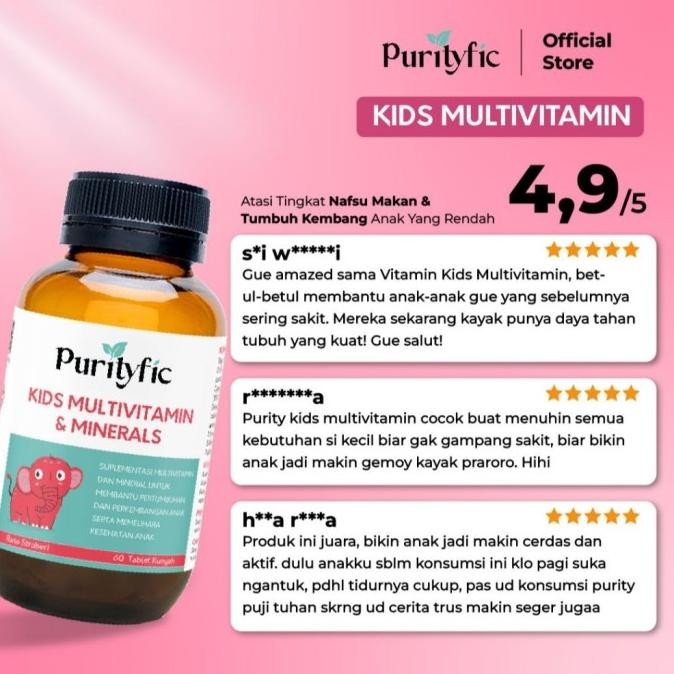 Purityfic Kids Multivitamin & Minerals 60 Tablet Hisap Vitamin Australia - Nutrisi Otak Tambah Kecer