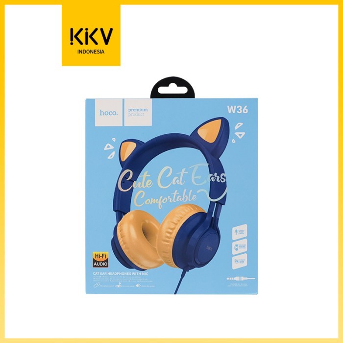 Kkv Hoco W36 Cat Ear Wired Headset Headphone Kucing Dengan Mic