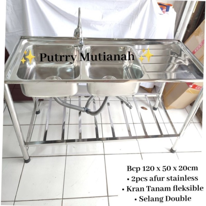 Laris Wastafel Portable 2 Lubang Kitchen Sink Bak Cuci Piring Murah Termurah