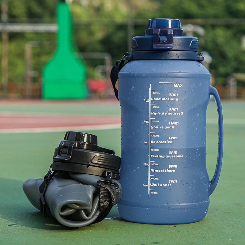 Ohio 2000ml Botol Air Silicone Ohio 2000ml, setengah galon (64oz), dapat dilipat, digulung, dengan j