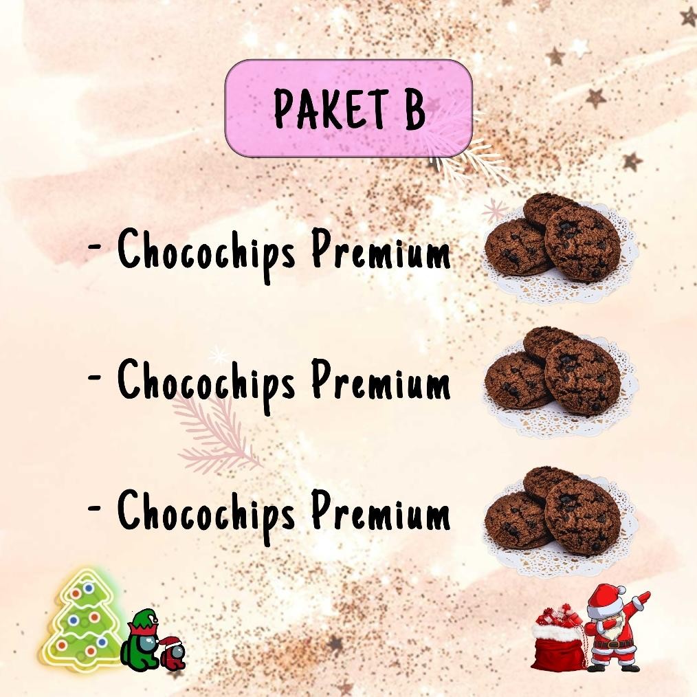 

TERLARIS Hampers Parcel Natal 2024 Cookies Kue Kering Choco Chips, Gem Rose, Soes Chocolate 3 Jar 600ml / Hampers Merry Christmas gd-324